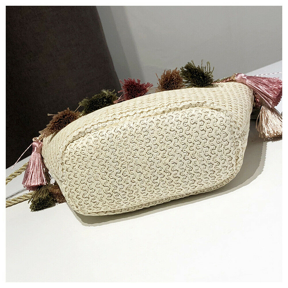 Bolso cruzado de paja de mujer a la , bolso informal pequeño de hombro con borlas, bolso de playa de verano, bolso de ratán con solapa para mujer