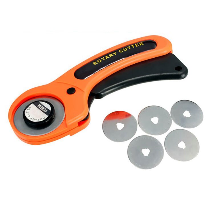 Cortadores redondos de 45mm, máquina de corte de guía de tela giratoria para coser, edredones, herramienta de artesanía de tela naranja: Cutter with 5 blades