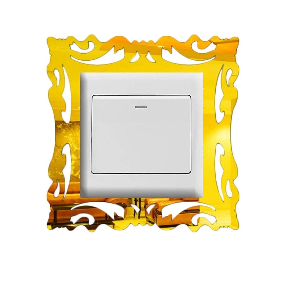 2 pièces bricolage Stickers muraux interrupteur miroir acrylique interrupteur autocollant prise décor autocollant évider interrupteur couverture 15*14.5cm: Or