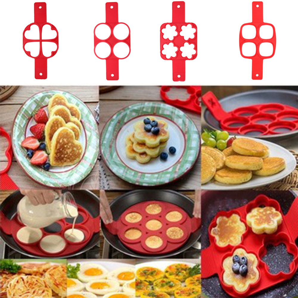 4/7 löcher Antihaft Pfannkuchen Hersteller Formen Silikon bilden für braten Pfanne Runde/Platz/Herz/Blume bilden Schimmel DIY Kochen Spielereien
