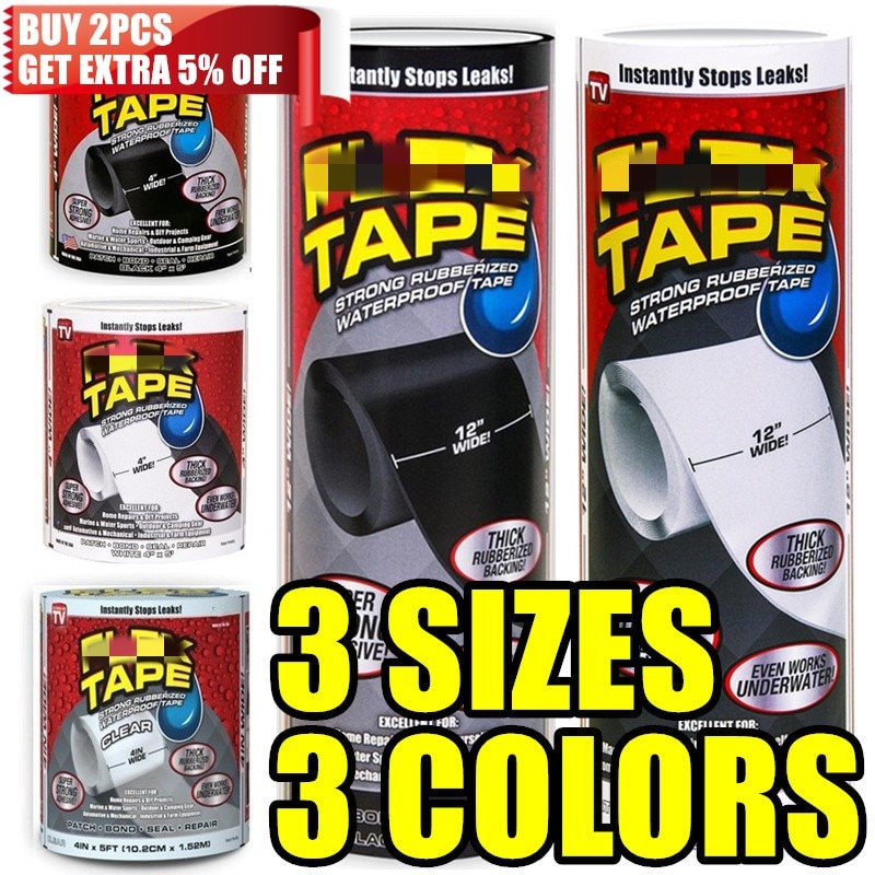 50% OFF 3 Color Flex Strong Rubberized Waterproof Tape Adhesive Super Thick Pro Formula Black White Clear