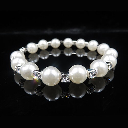 Charm Wedding Bridal Jewelry Set Pearl Party Prom Crystal Bracelet Necklace Earrings for Women jewellery sets: 1 row