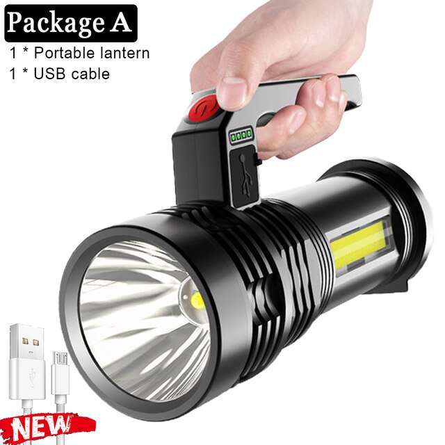 Outdoor Usb Rechargeable Osl+cob Led Flashlight Ultra Bright Torch Light 4 Modes Power Bank Torch Light Bulbs Shock Resistant: A