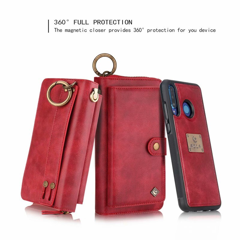 Purse Polsbandje Telefoon Case Voor coque huawei p30 pro lite nova4e Funda Etui Luxe Lederen Beschermende Portemonnee Telefoon Shell Cover tas: For p30 pro / Red
