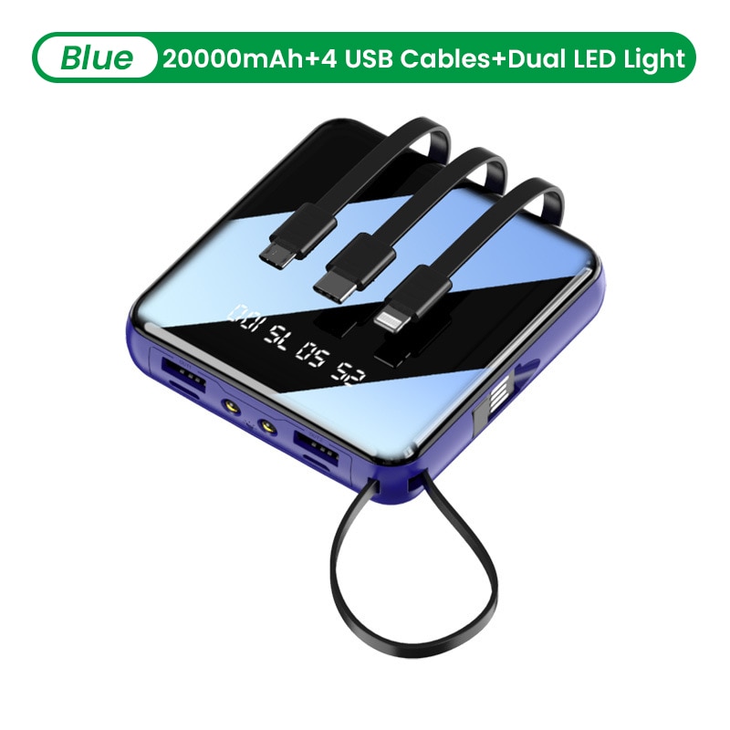 4 in 1 20000mAh Mini Energie Bank LED-anzeige Externe Batterie PoverBank Tragbare Ladegerät Energie Mit 2 LED-Licht für iPhone 12: Blau