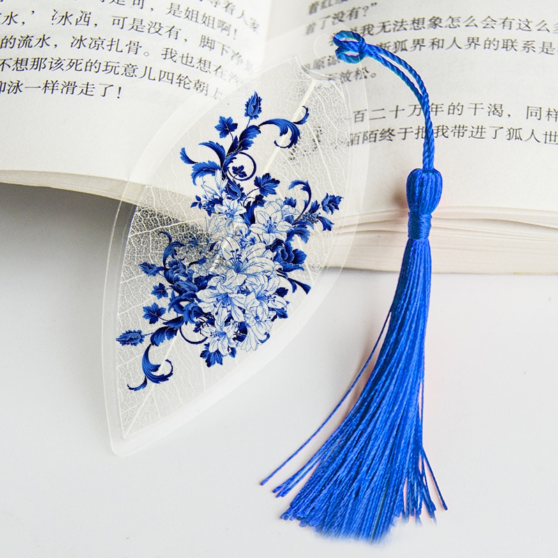Waterproof Transparent PVC Plastic bookmarks Chinese style bookmark Tassel Bookmarks Collectibles leaf Vein bookmark