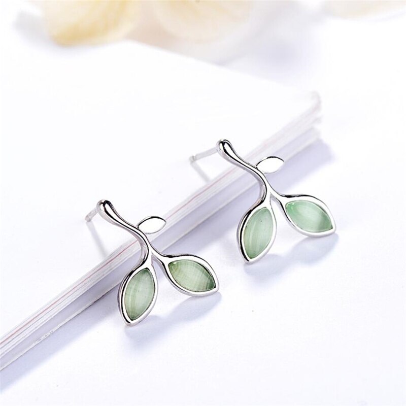 Littéraire frais feuille corée mignon doux 925 en argent Sterling tempérament personnalité femelle redimensionnable ouverture anneaux SRI051: Earrings