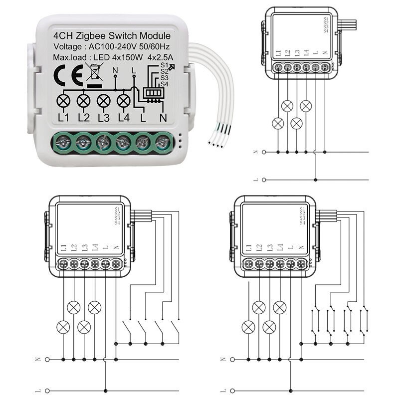 1/2/3/4CH Zigbee Smart Switch Modul Mit Netural Drahtlose Licht Schalter Relais AC100-240V Voice Control mit Google Home Alexa: 4CH Zigbee Module