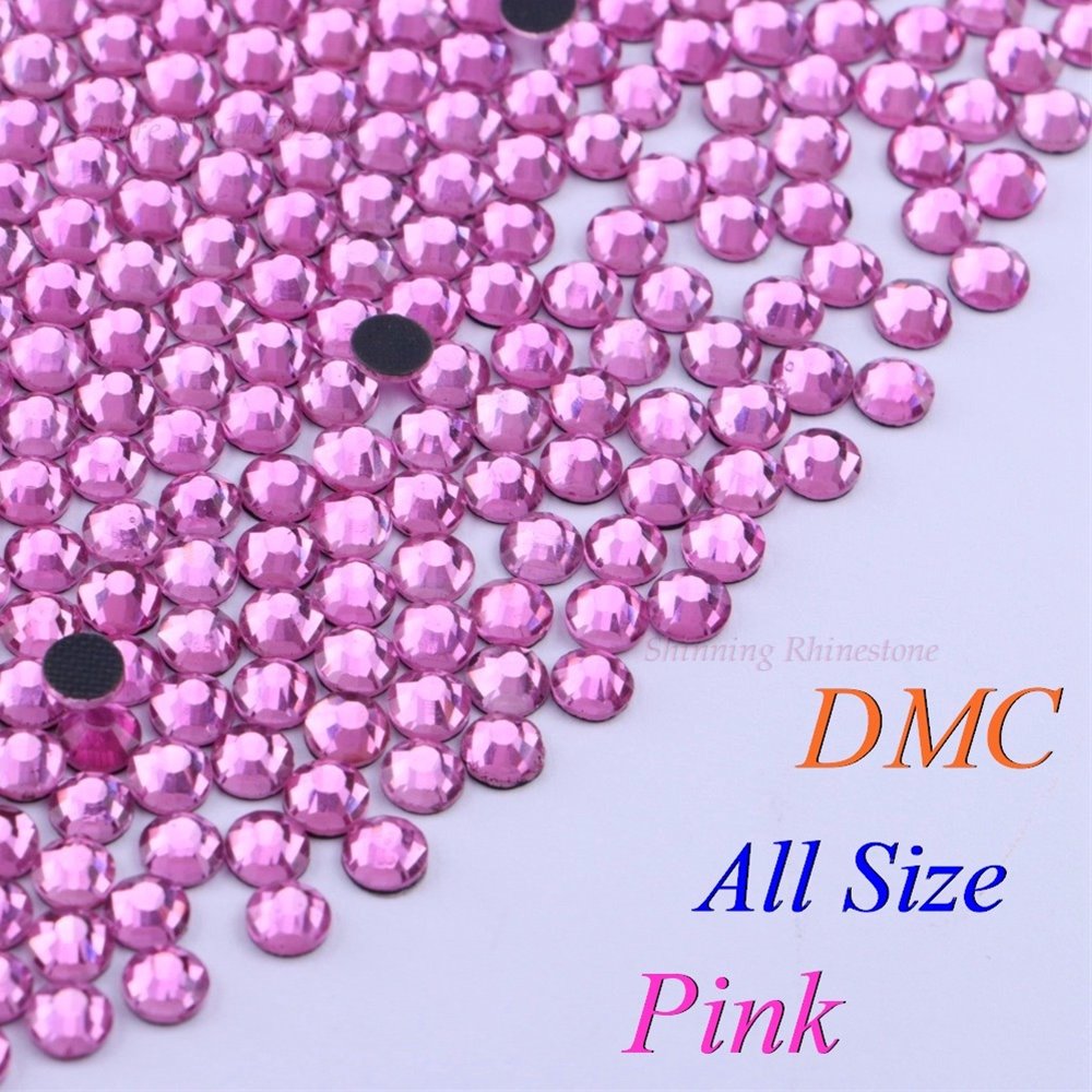 DMC Roze SS6 SS10 SS16 SS20 SS30 Gemengde Size Glas Kristallen Hotfix Rhinestone Iron-on Rhinestones Shiny DIY Kledingstuk tas Met Lijm