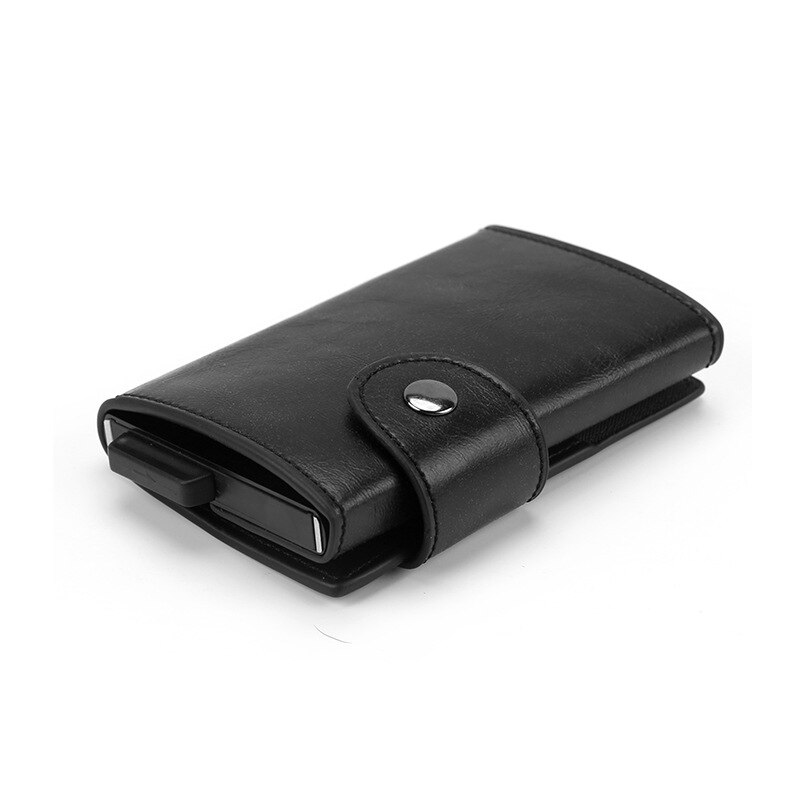 Metall kredittkortholder automatisk elastisk vintage kort id holdere aluminium lommebok pu skinn anti-tyveri rfid blokkerende lommebok: Gal hest svart