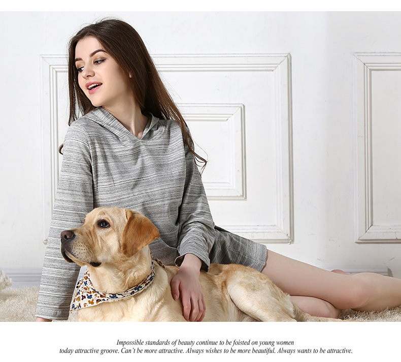 Cotton Hooded Gown Set Pyjama Femme Women Nightwear Light Gray Min Sleeping Dressing Casual Indoor Clothing: XL