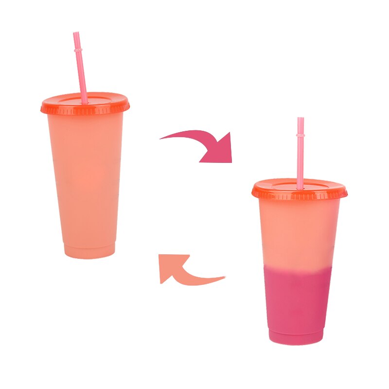 Large 710ml Straw Tumblers Cold Drinks Color Changing Cup With Lid Coffee Mug Plastic Tumbler Summer Super Cool Portable Cups: PINK 1PC
