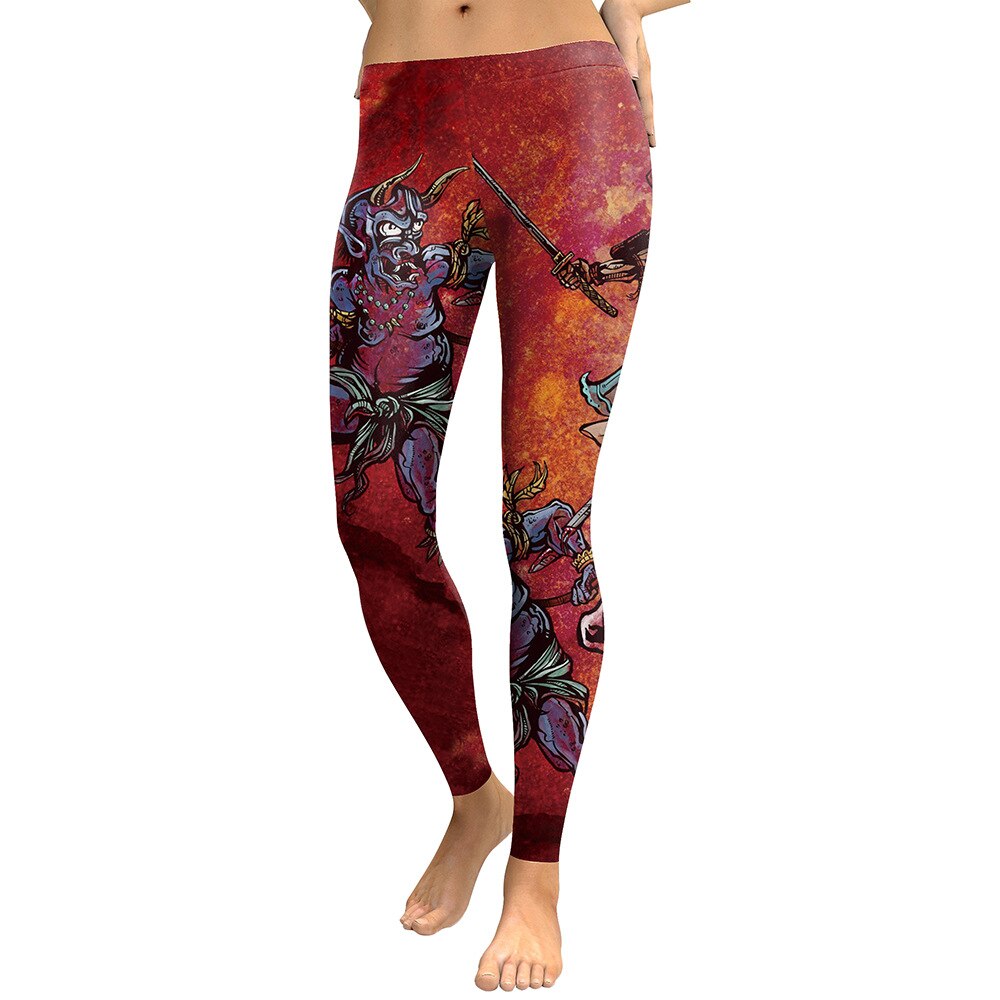 JIGERJOGER RED Japanese samurai 3D Graphic Full print tights Women Sport Pants Trousers running leggings plus size XL