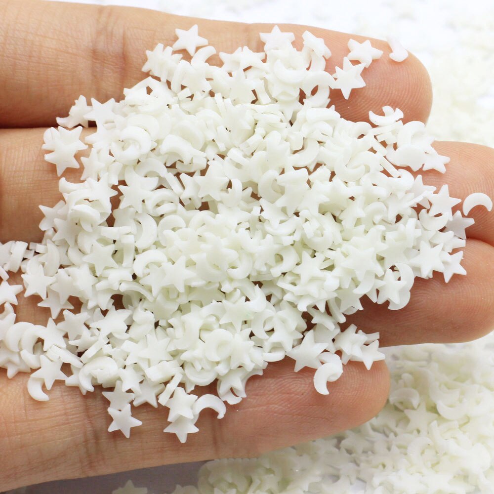 Arcilla polimérica para manualidades, lámina luminosa con forma de luna y estrella, para hacer álbumes de recortes, manualidades, manualidades, arte de uñas, Material de relleno de barro de cristal, 100g