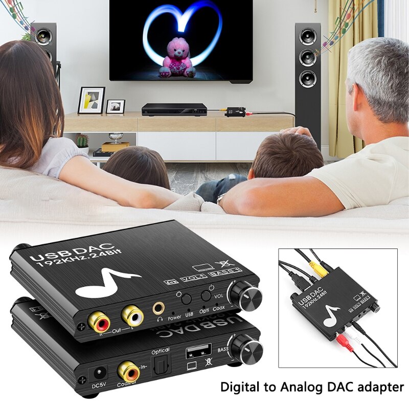 Digital-analog-wandler 192 khz mit bass- und lautstärkeregelung, digital spdif/optisch/toslink/koaxial auf l/r  r58a