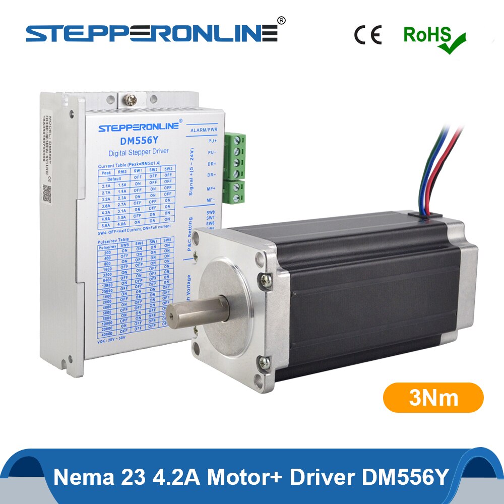 STEPPERONLINE Nema 23 Stepper Motor Kit 3Nm(425oz.in) 4.2A 4-lead 10mm Shaft & Stepper Driver for CNC Milling Machine