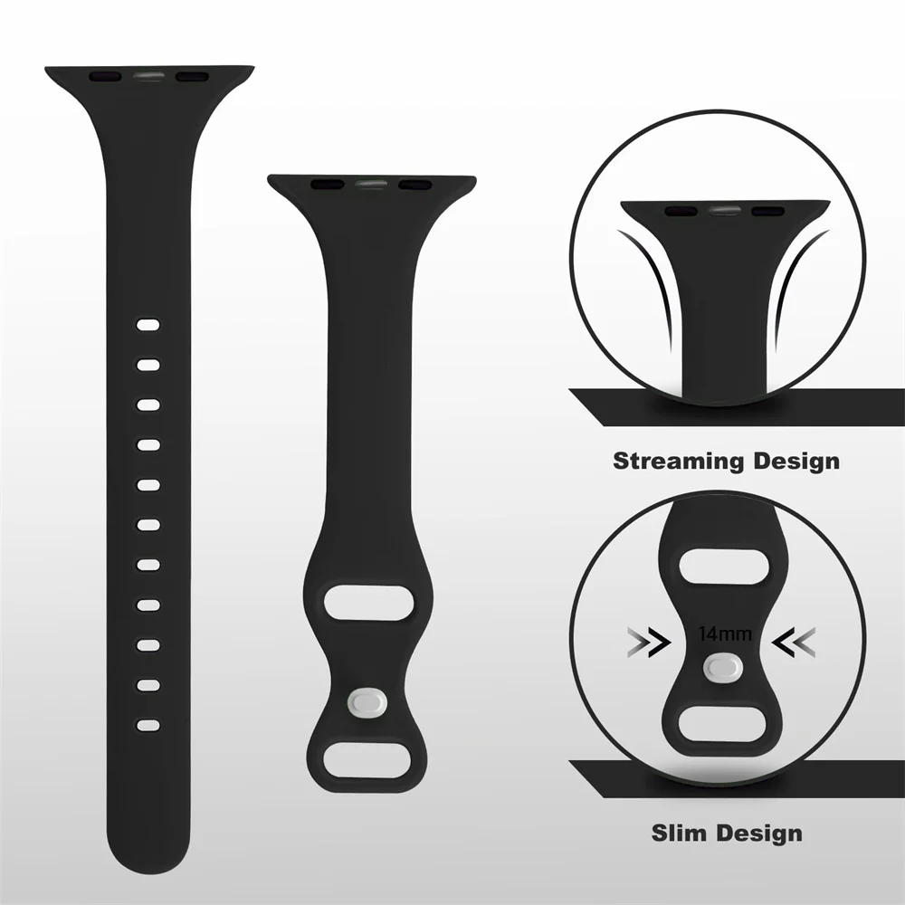 Slim Silicone Strap For Apple Watch Band 45mm 44mm 40mm 41mm 42-38mm sport bracelet iwatch series 8 7 se 3 4 5 6 9 ultra 2 49mm