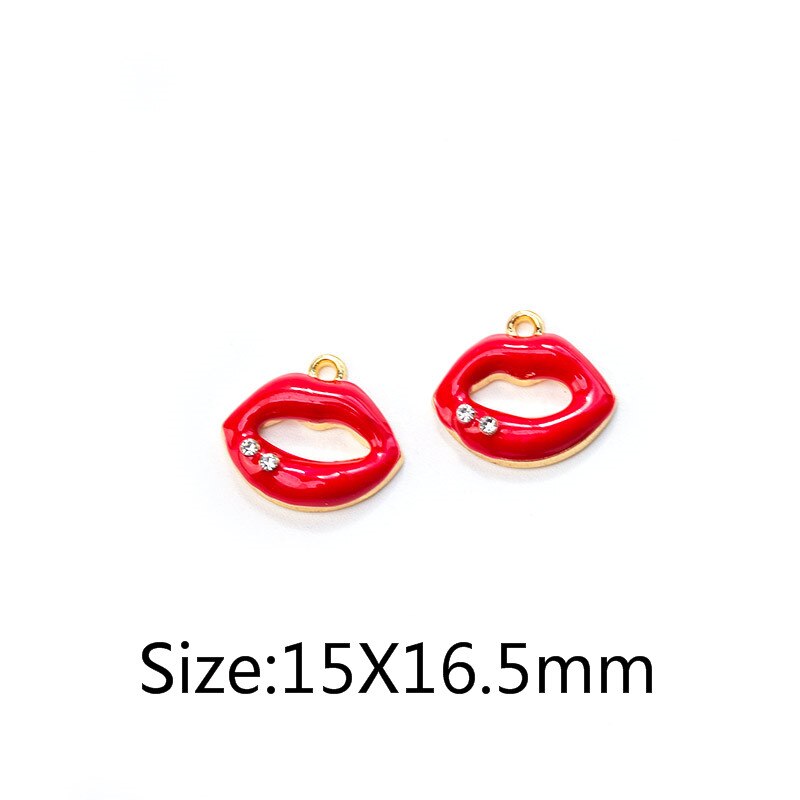 10pcs/lot Mouth Lips Charms Lipstick Floating Enamel Charms Alloy Lip pendant Fit Necklaces Bracelets DIY Jewelry Accessories: red drill