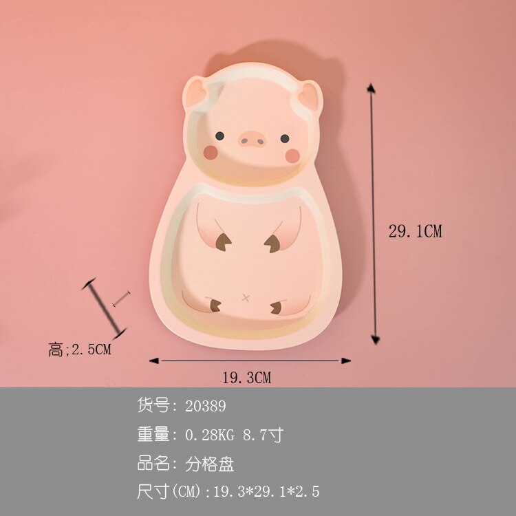 Children's Dinner Plate Set Bamboo Fiber Tableware Pig-shaped Dinner Plate Baby Special Cartoon Anti-fall Bowl Dishes Tableware: Plate-20389