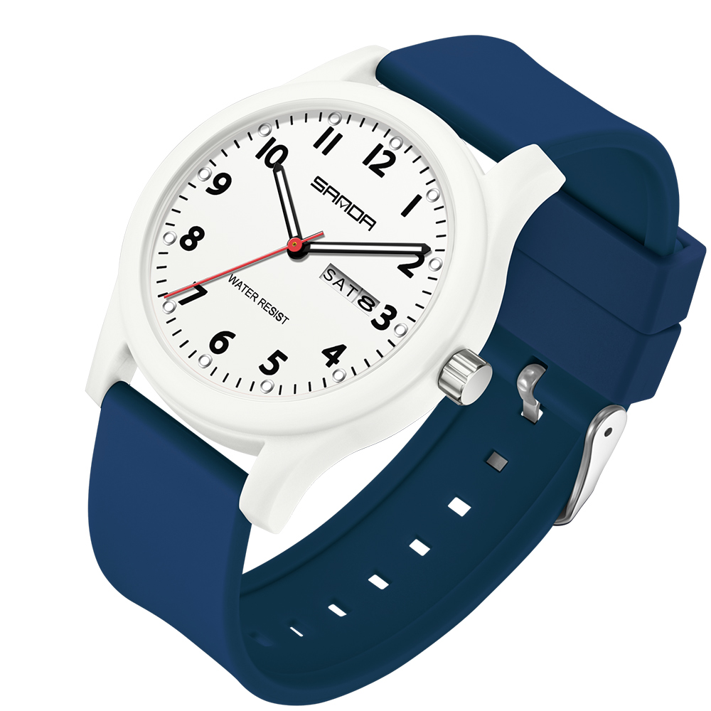 SANDA Herrenuhr, Silikonarmband, modisch, lässig, wasserdicht, leuchtende Uhr, Unisex-Armbanduhr, Datum, Woche, Sport, Herrenuhren: Blau