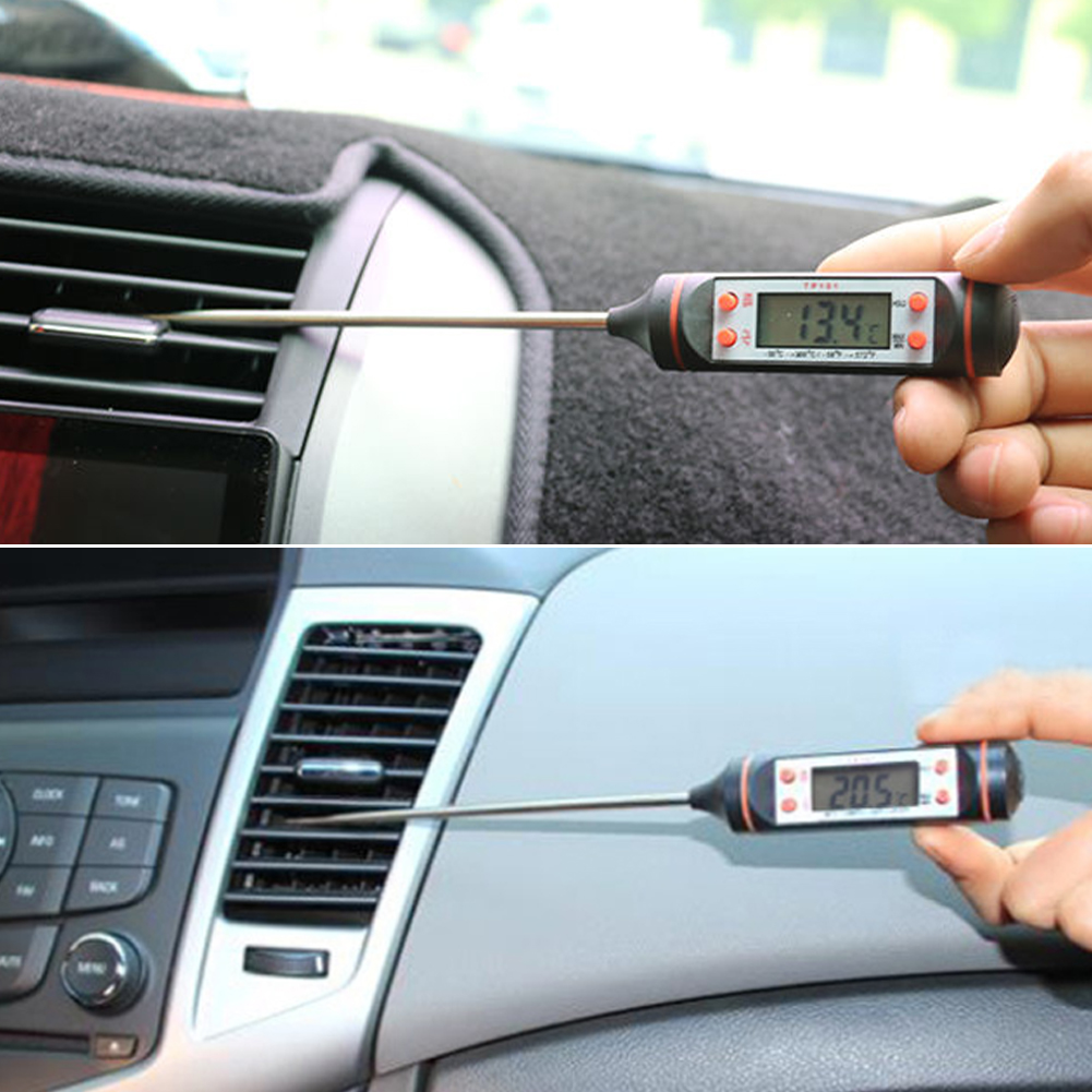 Termômetro de ar condicionado para carro, tipo agulha, lcd, medidor digital, ferramenta de verificação, cozinha, medição de temperatura multifuncional