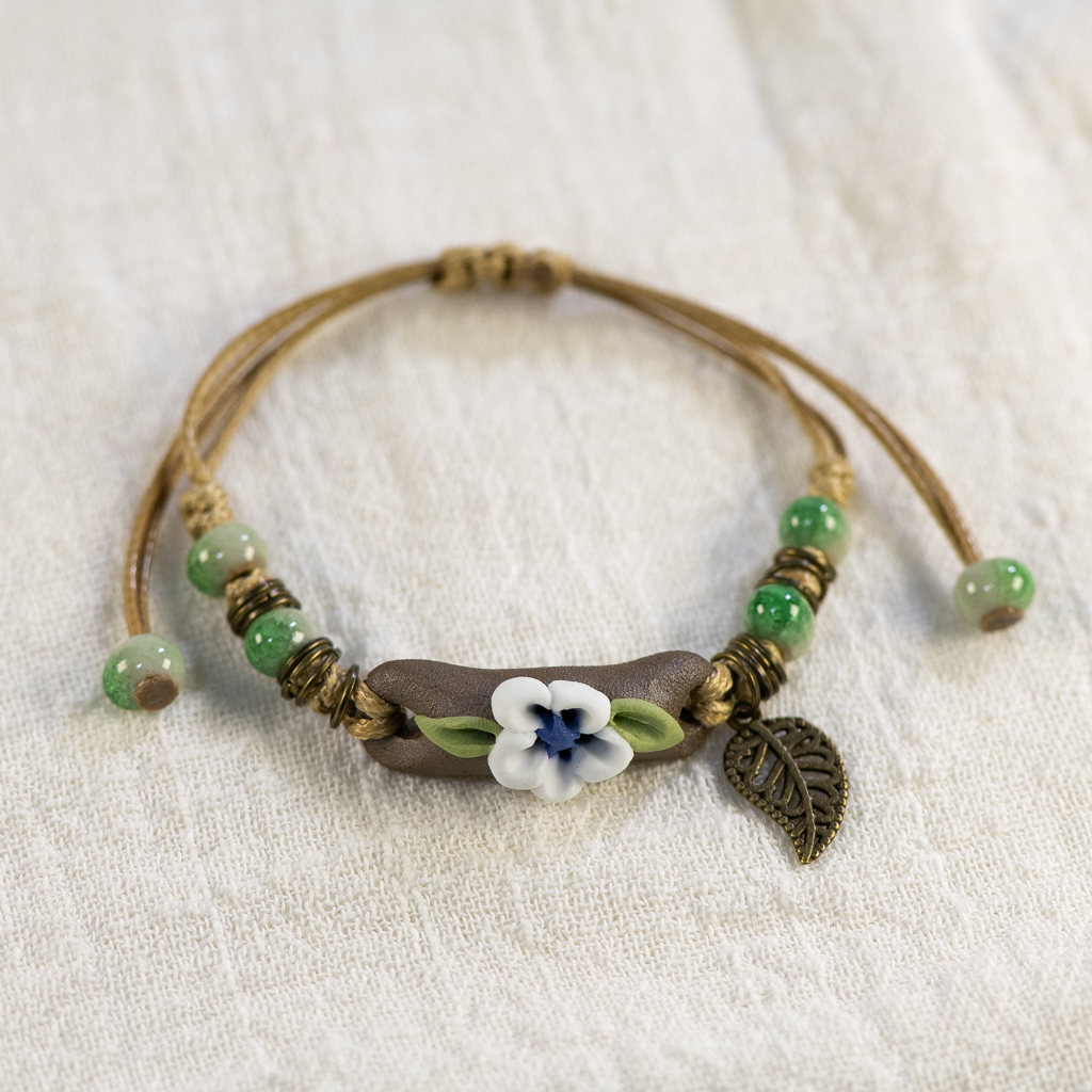 Forest Series Plant hand-kneaded Ceramic Adjustable DIY Bracelet For Women Jewelry #CZ501: Rust Red