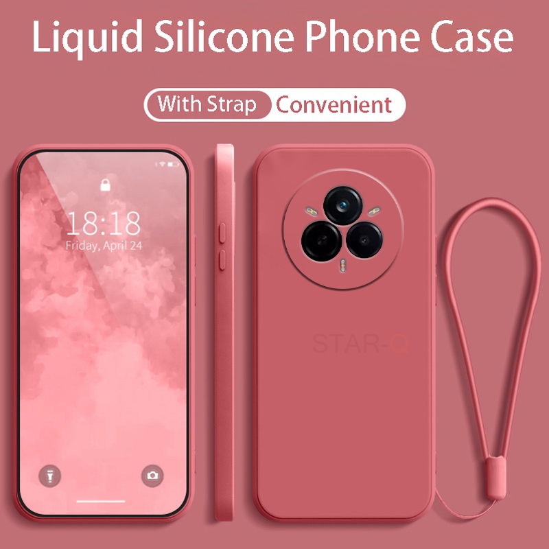 Realme 14 realme 13 realme 12 original strap liquid silicone phone case for oppo realme 14 13 12 11 pro plus lanyard back cover: Eva / Grün