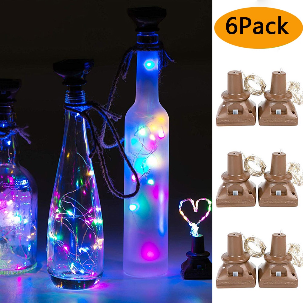 6 stk/parti 10/15/20 led solcelledrevne vinflasker kork lys krans gør-det-selv julesnore lys til halloween bryllup