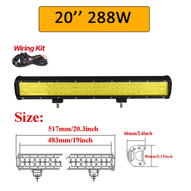 Auxtings 20 Inch Yellow Led 4x4 Offroad Light Bar For 4WD Trucks SUV ATV Trailer Beams Amber Work Driving Lights Fog Lamp: 20inch with wiring