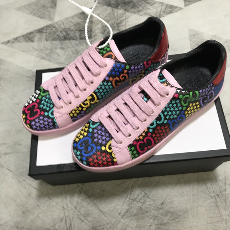 colorful print magic popping candy white shoes female leather lace-up couple casual sports shoes