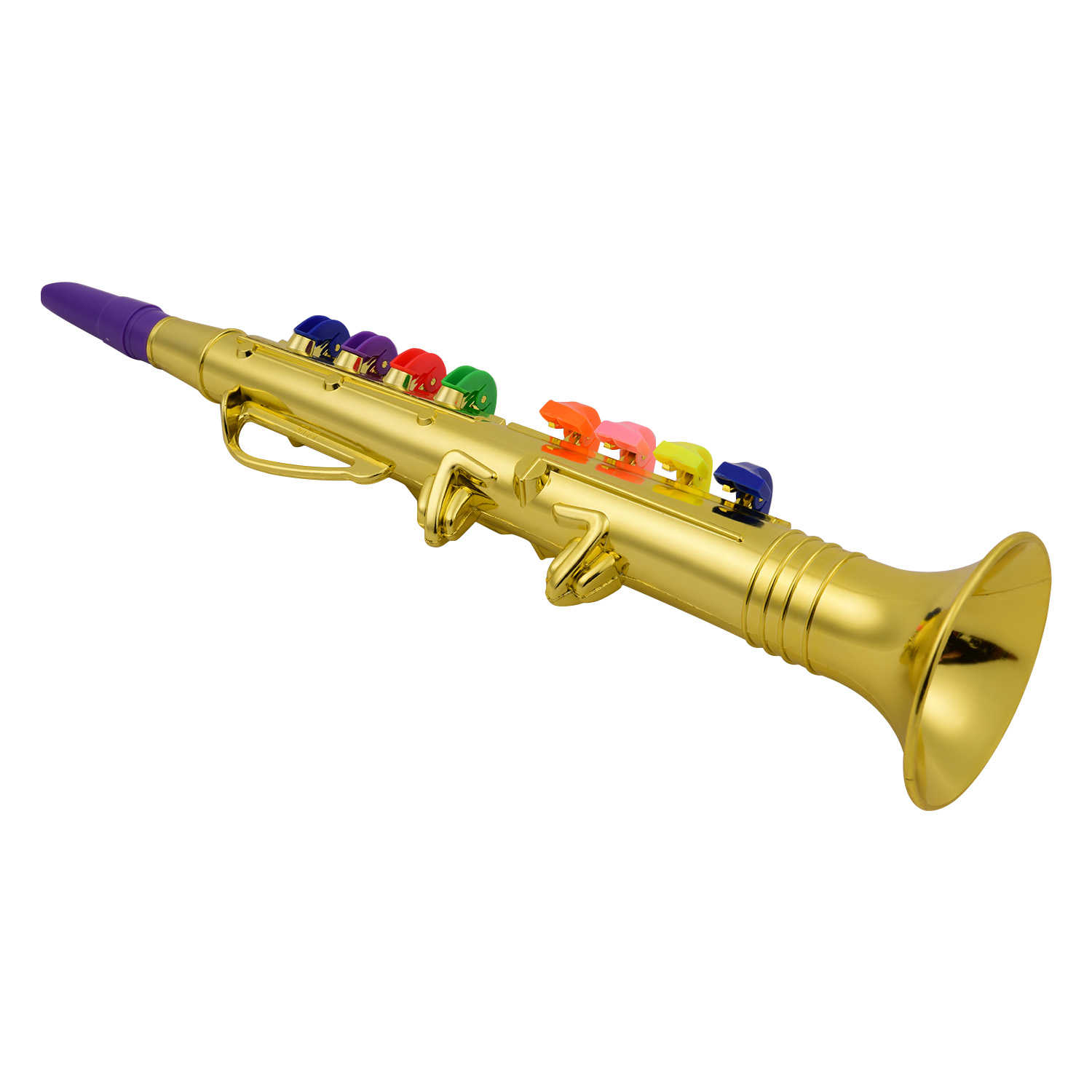 Clarinete de juguete con 8 llaves de colores, instrumentos musicales de viento para niños pequeños, clarinete dorado metálico ABS con 8 llaves de colores