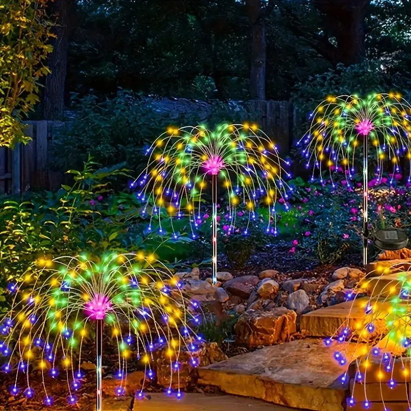 Luces LED solares de fuegos artificiales para decoración de jardín, luces de hadas impermeables para exteriores, lámpara de césped de diente de león para decoración de césped y jardín, 3/1 Uds.