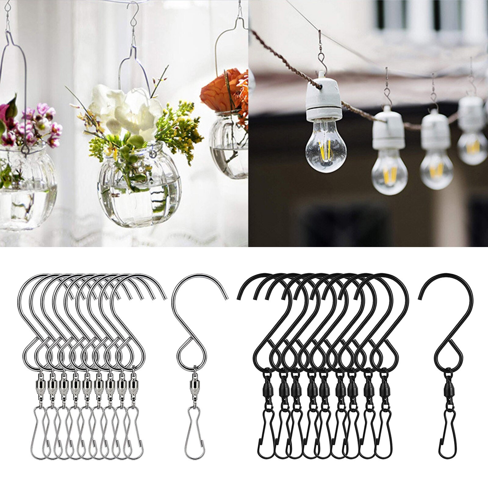 10 Pack Stainless Steel Swivel S Hooks Clips Hanging Planter Pot Solar Lights Bird Feeder