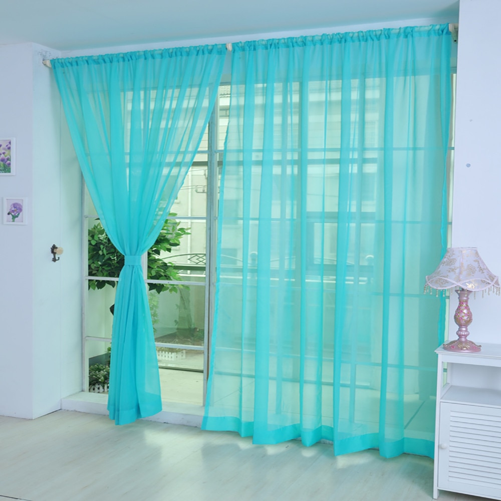 Rideau de porte fenêtre en Tulle de couleur Pure, 1 pièce, panneau, écharpe transparente, cantonnières, rideaux de fenêtre transparents pour décoration de salon