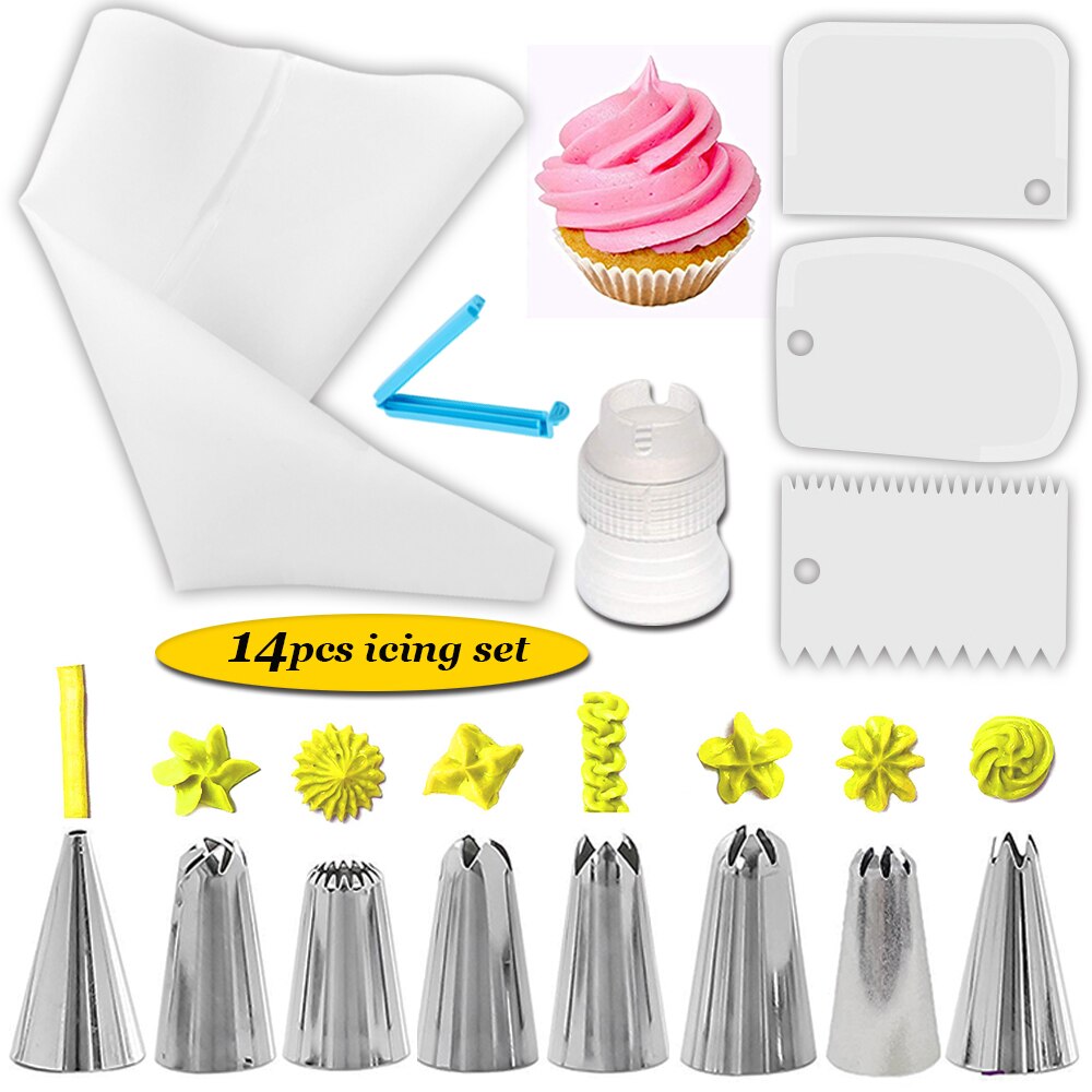 14 Stuks Cake Decorating Kit Rvs Piping Nozzle Tips Bakken Set Voor Cake Cookies Piping Nozzle Tips Bakken Set: white