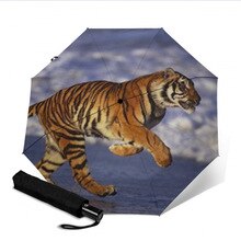 Volledig Opvouwbare Automatische Paraplu Parasol Compact 3 Vouwen Tijger Patroon Zon Regen Paraplu Voor Vrouw Regenkleding Voor Kinderen