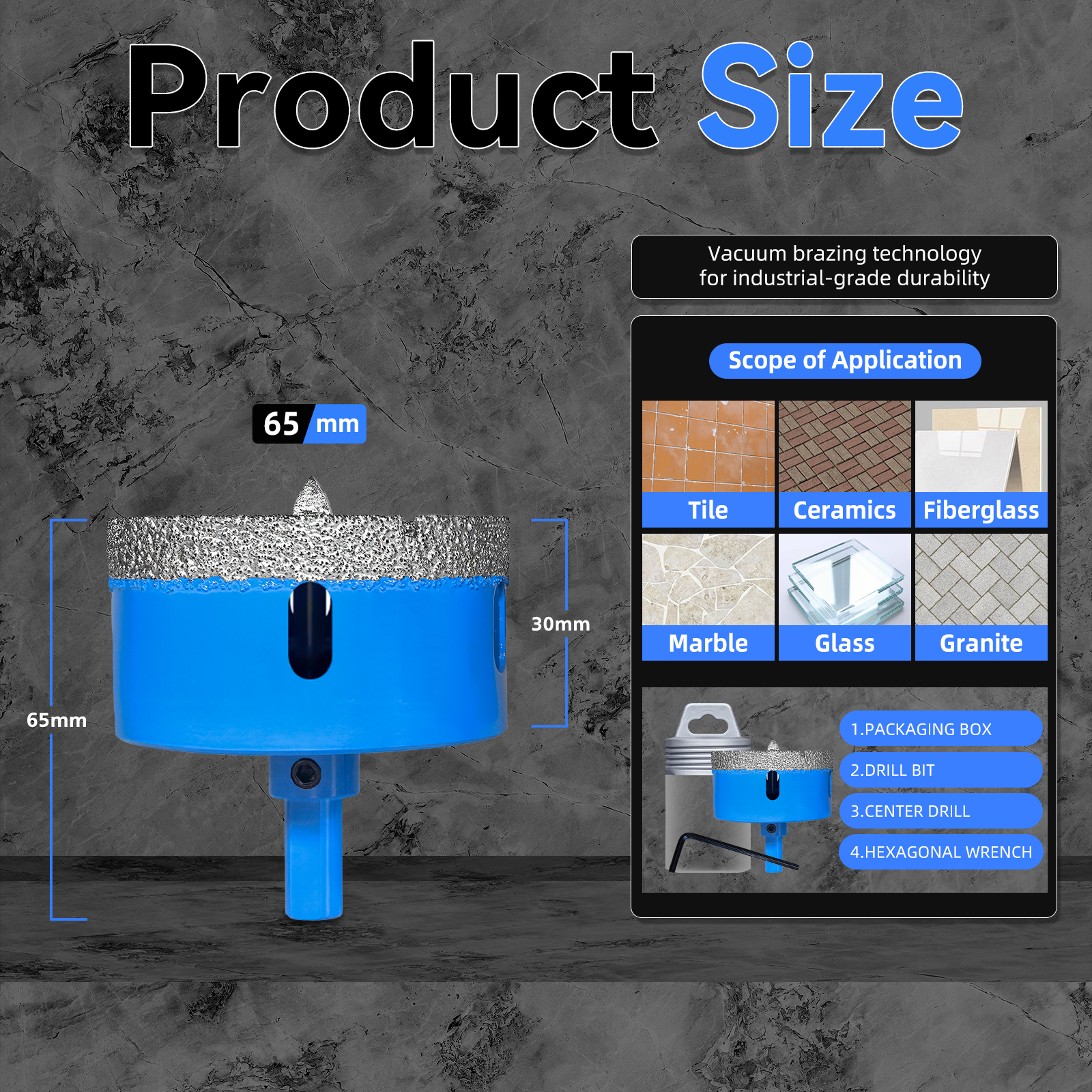 Juego de brocas de diamante de 18-68MM, sierra perforadora para azulejos de cerámica con taladro de posición para vidrio, mármol, granito, piedra, porcelana, 1 Uds.: royal blue