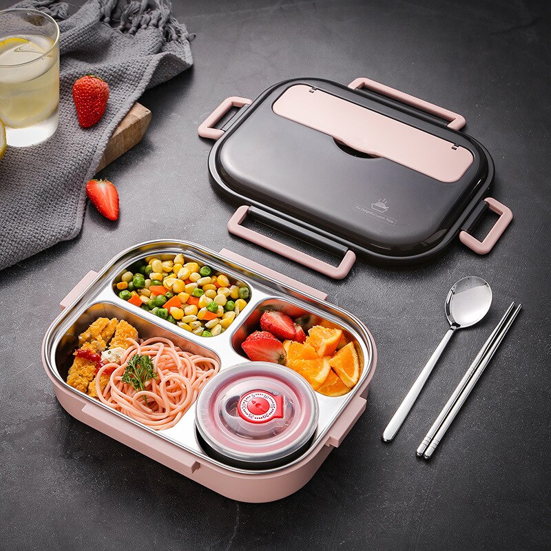 Japanese Lunch Box With Compartment 304 Stainless Steel Bento Box For Kids School Food Container Leak-proof Food Box Thermal: 1500ml pink-4
