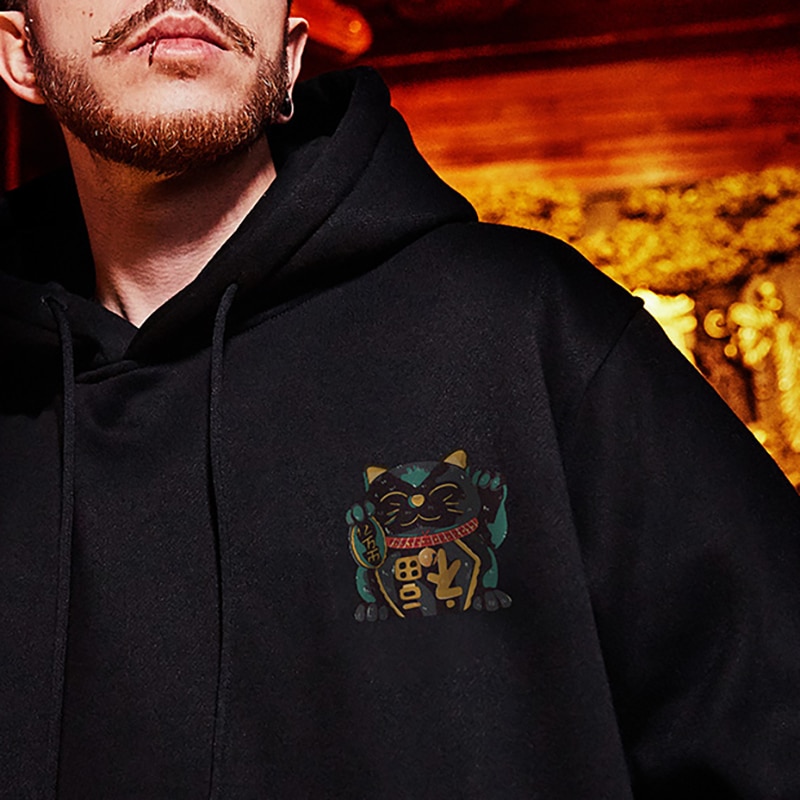 Zazomde vinter løse hættetrøjer mænd hip hop sweatshirt plutus cat print mænd pullover tegneserie oversize hættetrøje high street sweatshirt