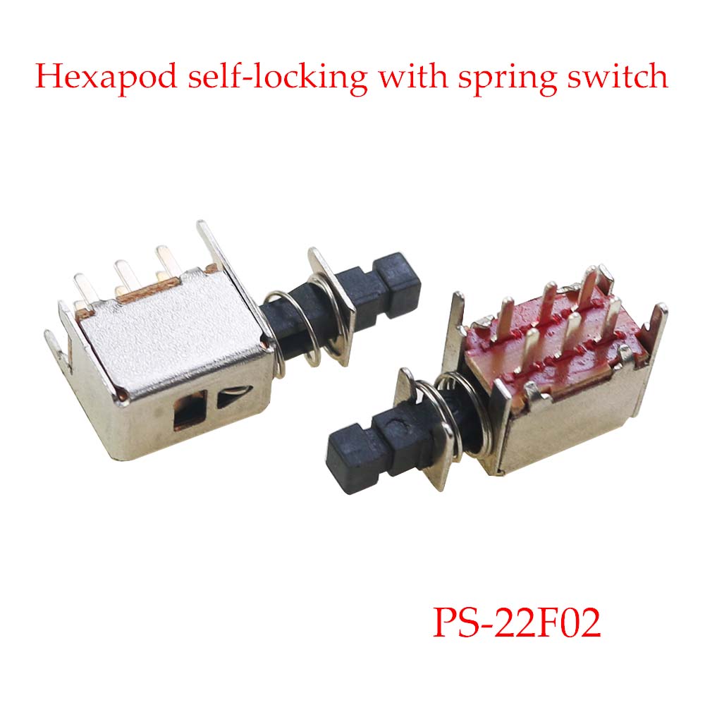 PS-22F03 Right Angle PCB Latching Push Button Switch with Cap DPDT Double Pole Self/No-Locking Key Power Switches 6Pin A03: 4XL / Gold