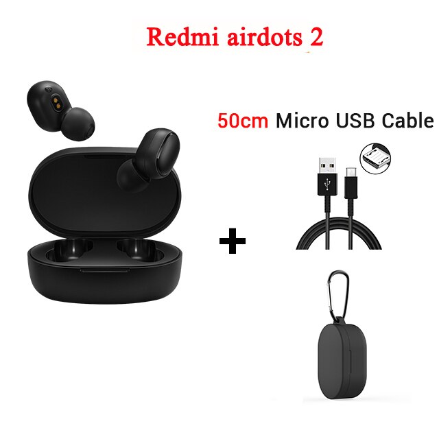 Originale auricolari di trasporto-libero Xiaomi Redmi Airdots 2 senza fili di bluetooth 5.0 auricolari AI controllo Xiaomi Redmi Airdots 2: black case  cable