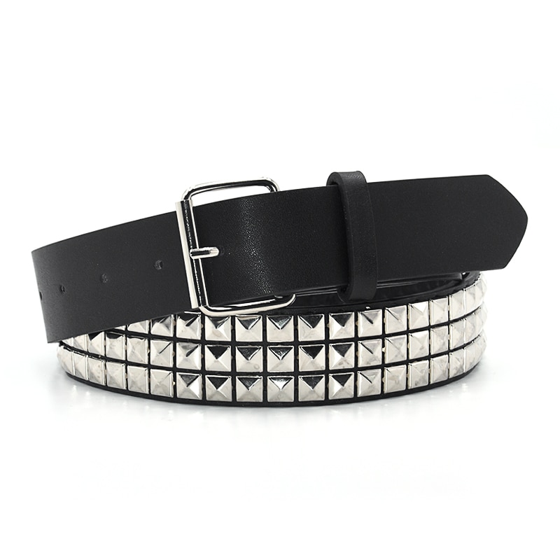 Piramide Mode Klinknagel Riem Mannen & Vrouwen Bezaaid Riem Punk Rock Met Pin Gesp Zwart: Sliver  belt