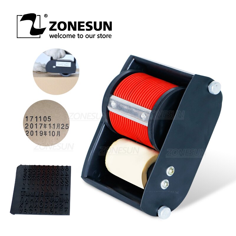 ZONESUN Handheld Expire Date Printer Machine Batch Number Coder Portable Rolling Coding Machine for cartons Box