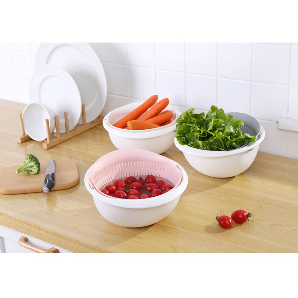 #H40 Food Grade Plastic Rice Beans Peas Washing Filter Strainer Pink Basket Sieve Drainer Cleaning Gadget Fruit Drain Basket