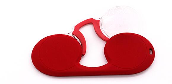 Portable Silicone Nose Clip Pocket Reading Glasses Men Women Mini Keychain Magnifying Presbyopic Rimless Readers Spectacles: +300 / Red