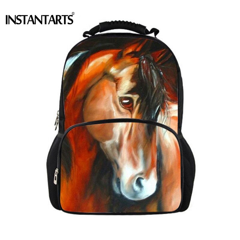 INSTANTARTS Cool Crazy Horse Men Felt Backpacks Travel Laptop Bagpack for Teenager Boys 3D Animal Printing Backpack Man Mochilas: 5382A