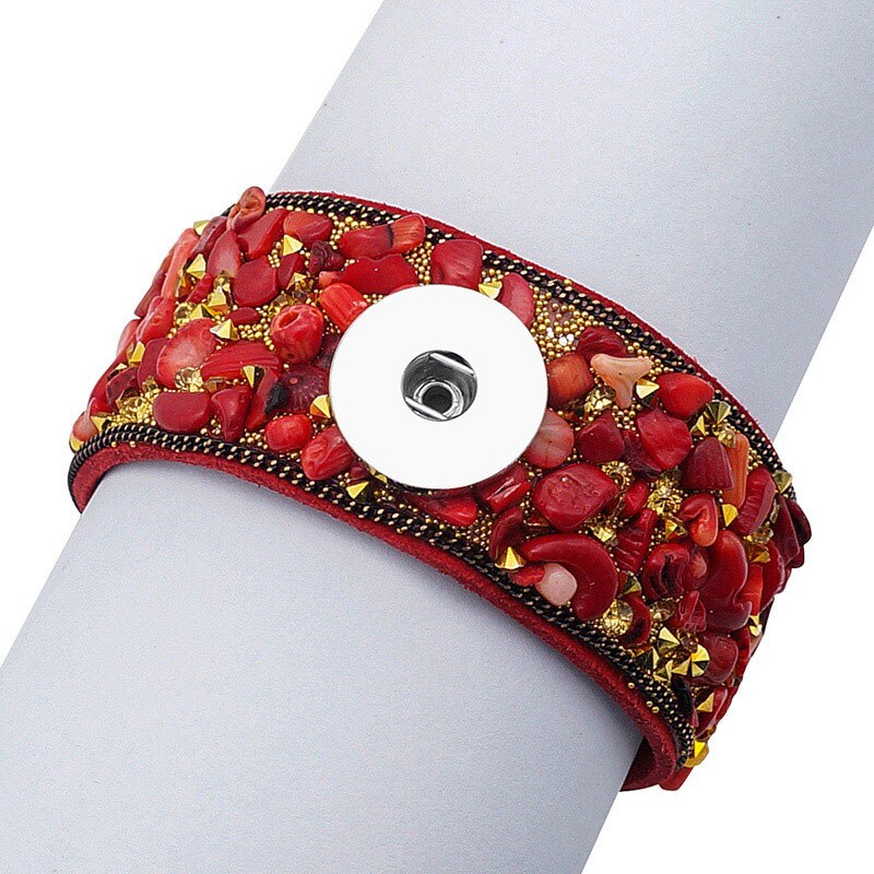 Schoonheid Kristal Grind Stenen Oppervlak Zachte Fluwelen Snap Armband 4 Kleuren 21Cm Fit Diy 18Mm Snap Knoppen snap Sieraden SE0192: Red