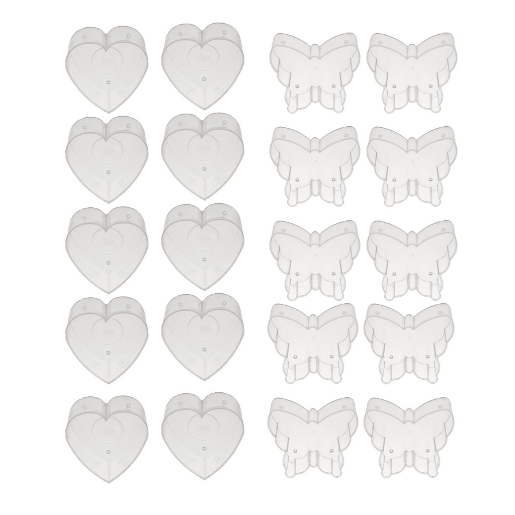 Lote de 20 unidades de portavelas de mariposa en forma de corazón transparente, envases de plástico para mechas, velas aromáticas de colores, accesorios para moldes DIY