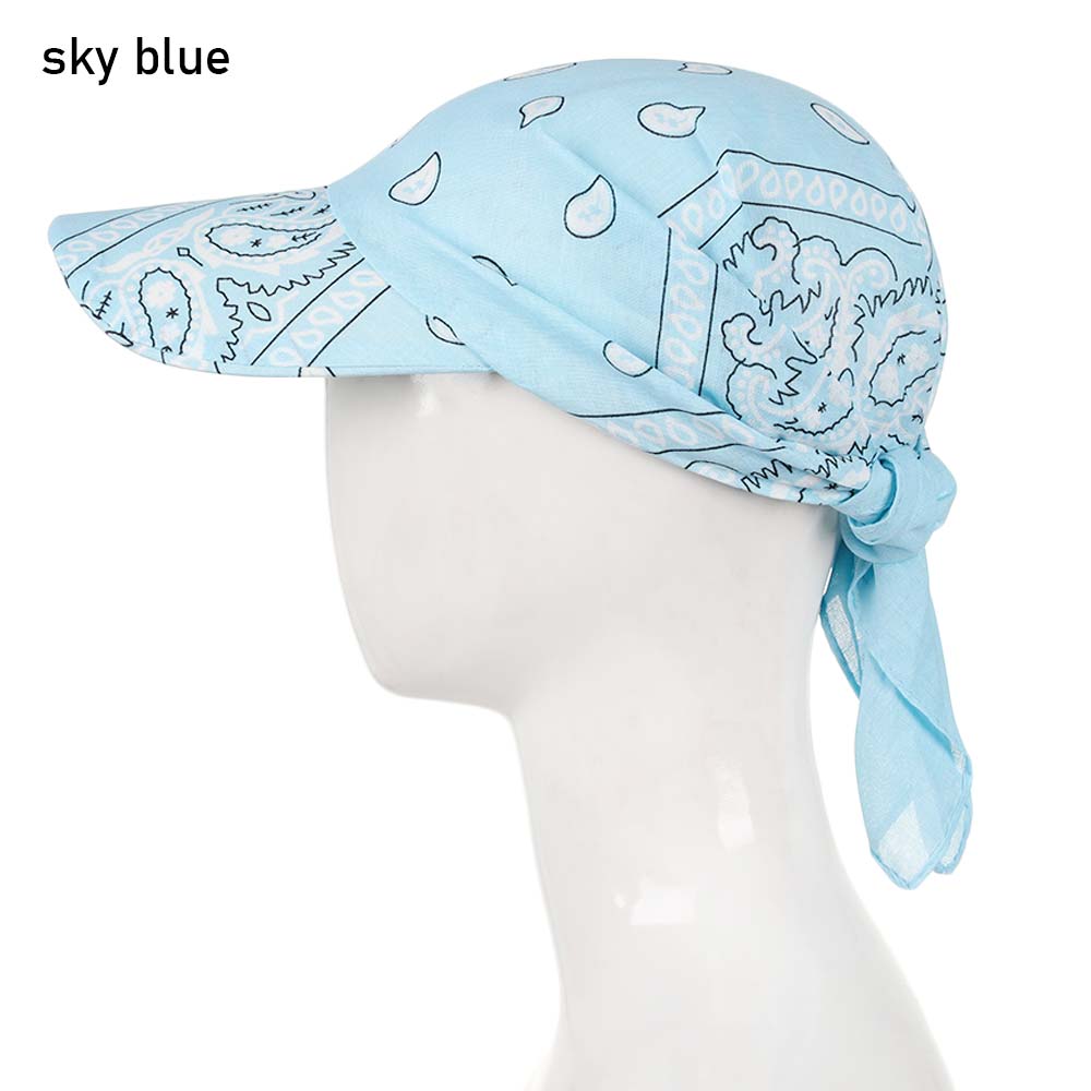 Cotton Visor Hat Women Men Unisex Printed Square Scarf Cap Soft Headscarf Outdoor Sunshade Hats: sky blue