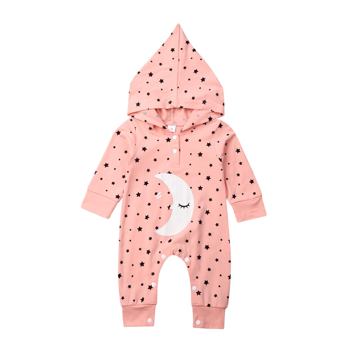 Herbst-Winter-kleidung für babys (mädchen und jungen) – sternen- und mond-kapuzenbody, strampler, warme winterkleidung: Rosa / 6m